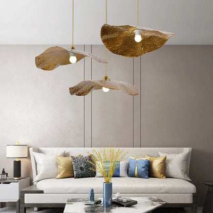 Lotus Leaf LED Chandelier Creative Copper Pendant Light for Bedroom